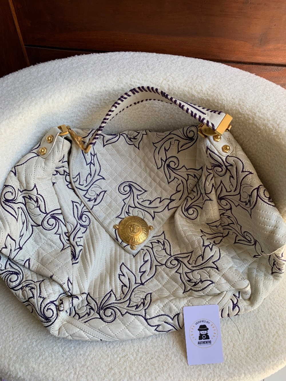 Authentic Versace Quilted Barocco Medusa Large Runaway Hobo Bag